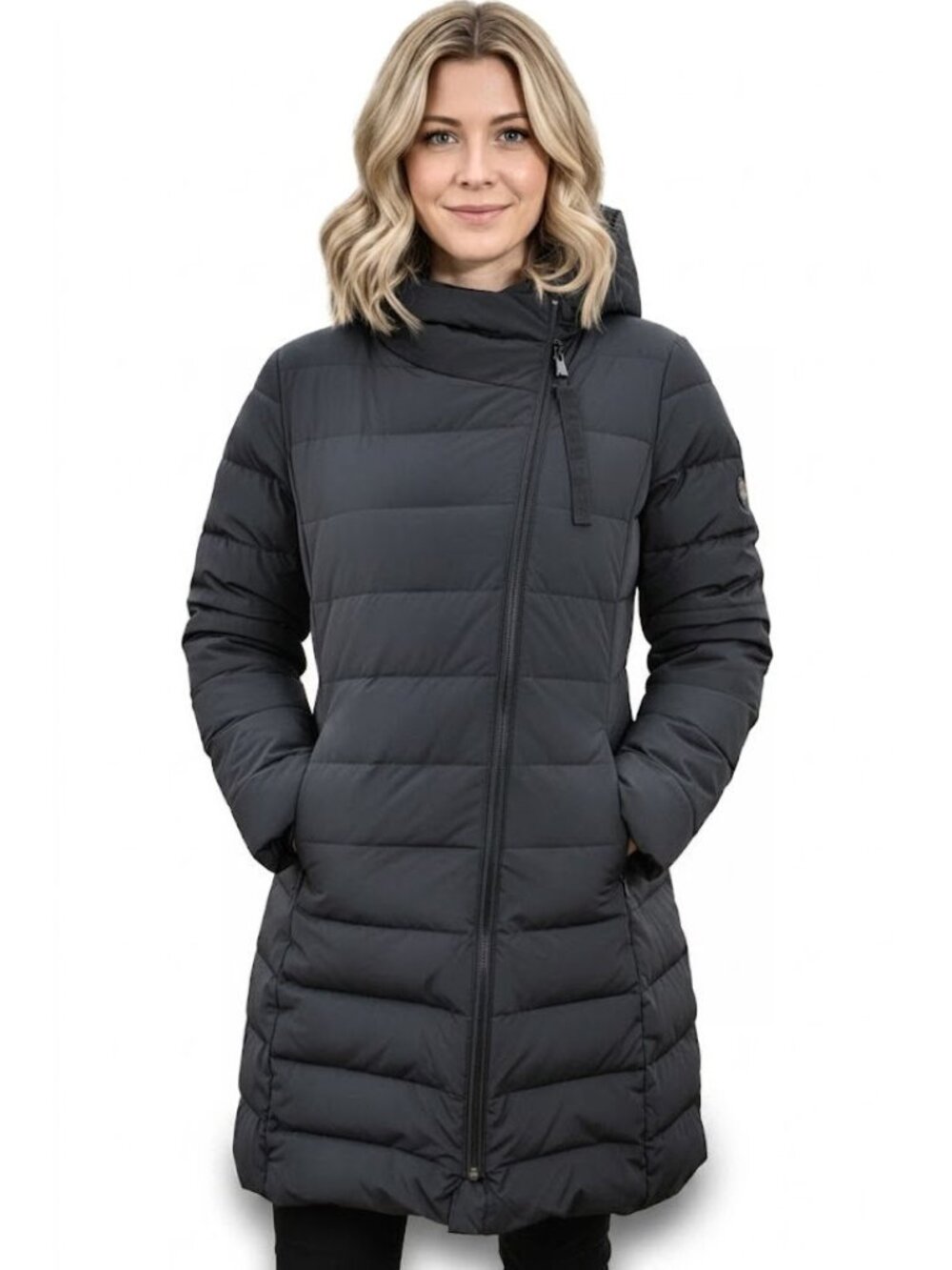 Cole Haan Asymmetric-Zip Puffer Jacket, Black, Women's Size Medium, NWT